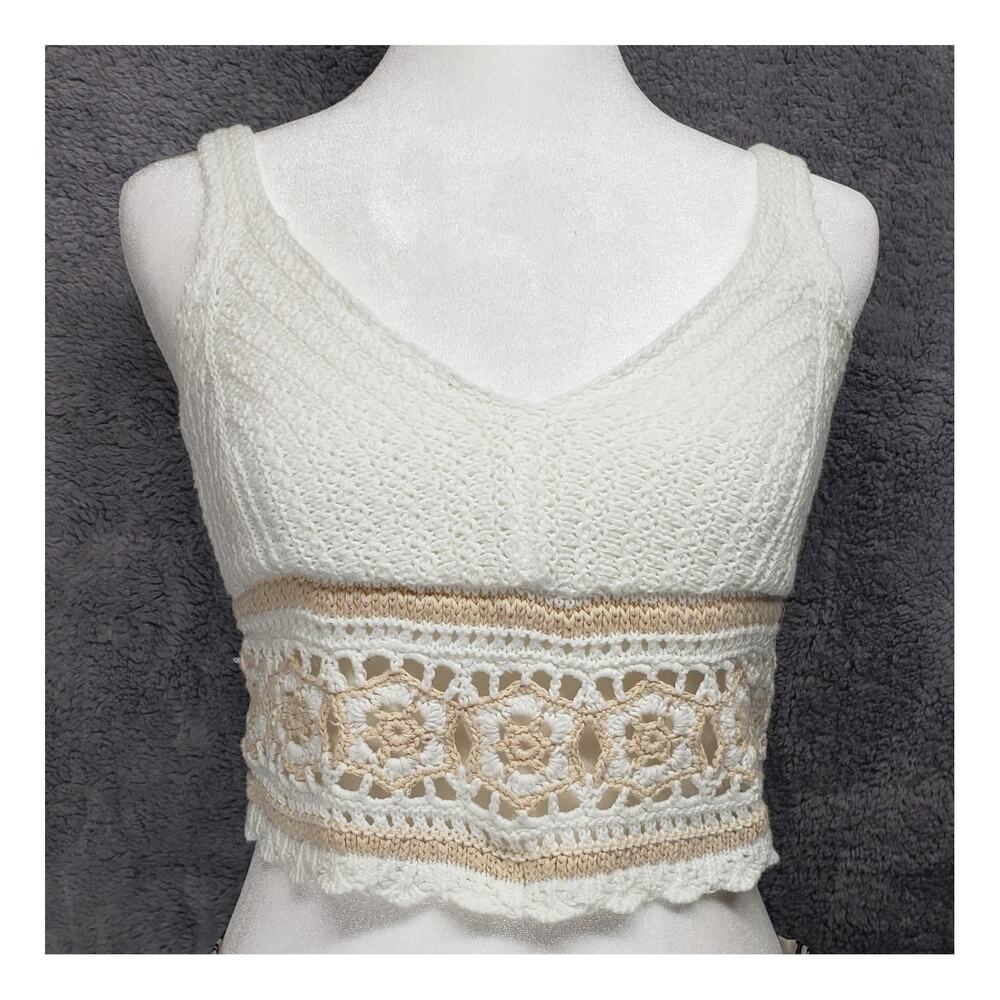 Hollister Y2K Crochet Babydoll Camisole Top XS Cream Coastal Boho NWT Deadstock